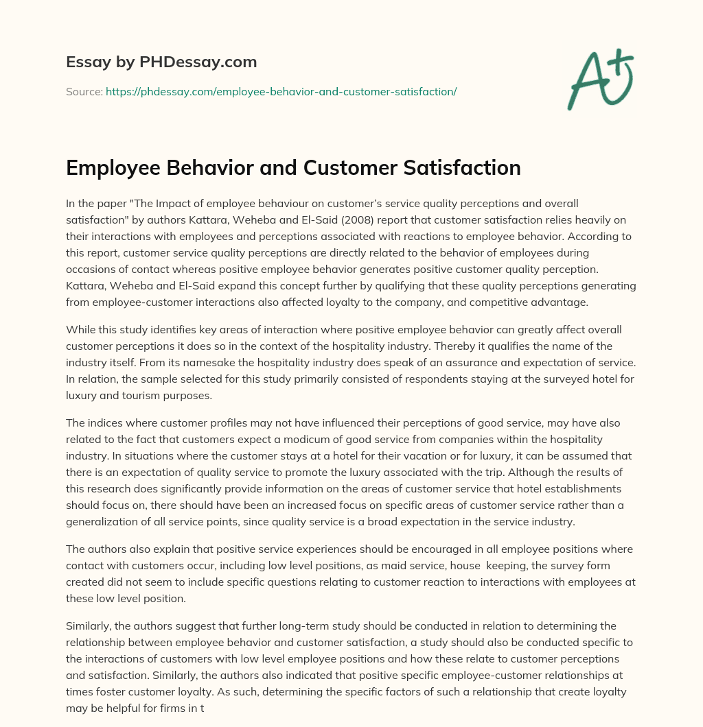 Employee Behavior and Customer Satisfaction essay