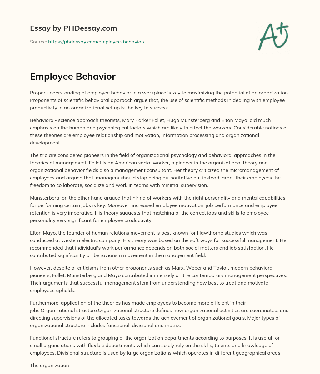 Employee Behavior essay