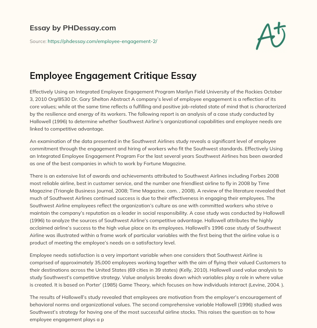 employee engagement essay example