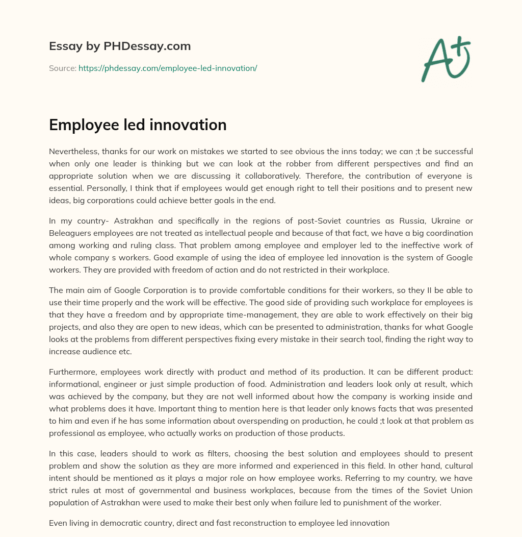 Employee led innovation essay