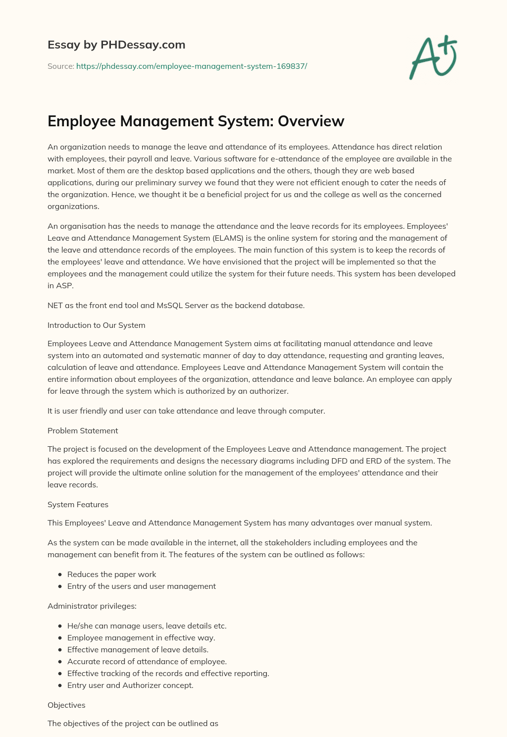 Employee Management System: Overview essay