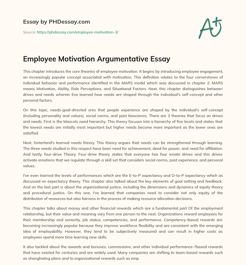 Employee Motivation Argumentative Essay essay