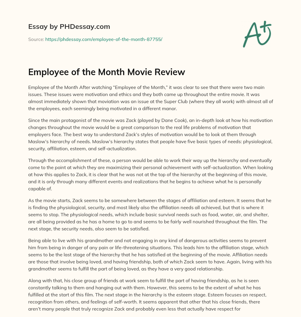 Employee of the Month Movie Review essay
