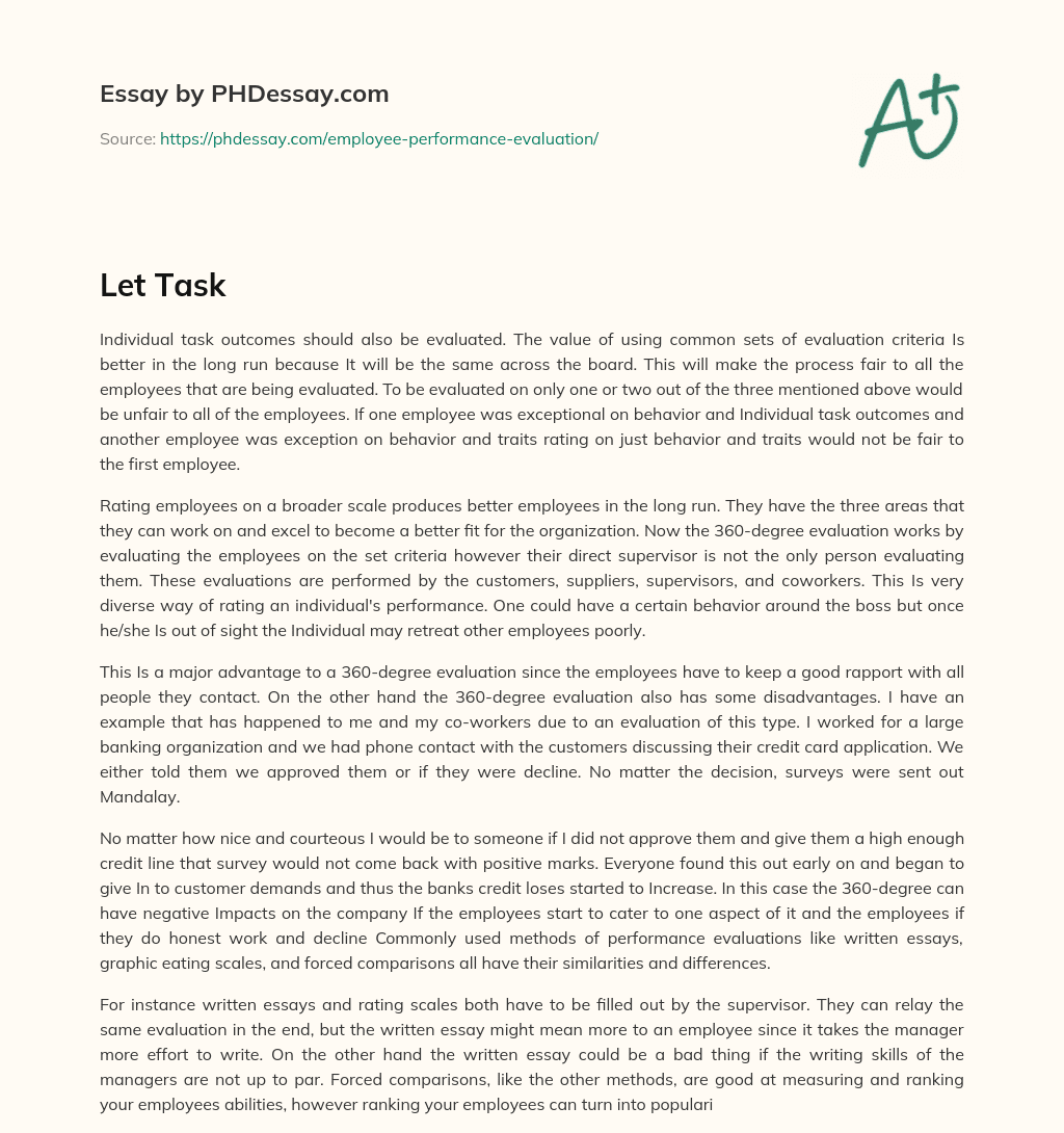 Importance of Common Evaluation Criteria for Fair Employee Assessment essay