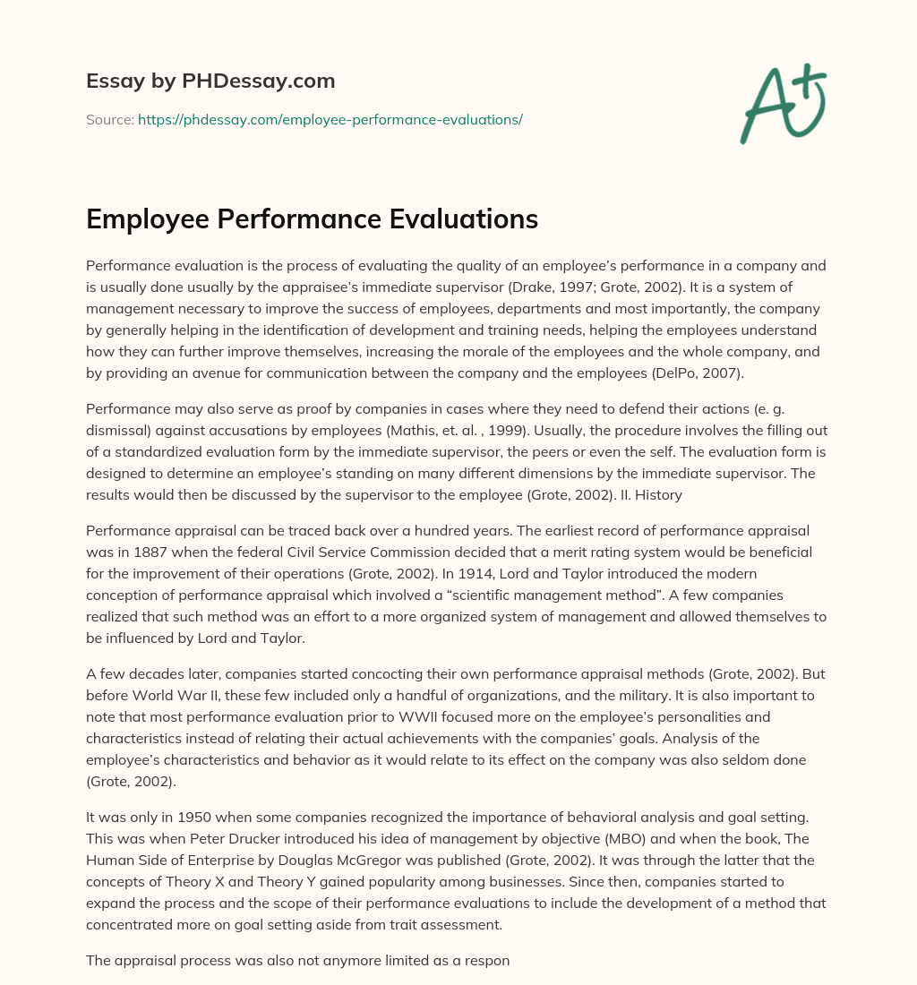Employee Performance Evaluations essay