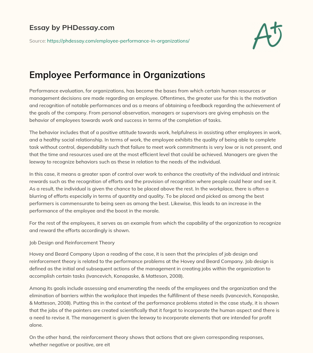 Employee Performance in Organizations essay