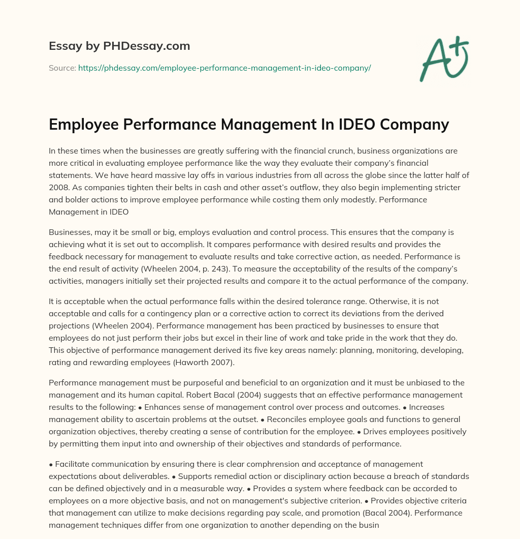 Employee Performance Management In IDEO Company essay