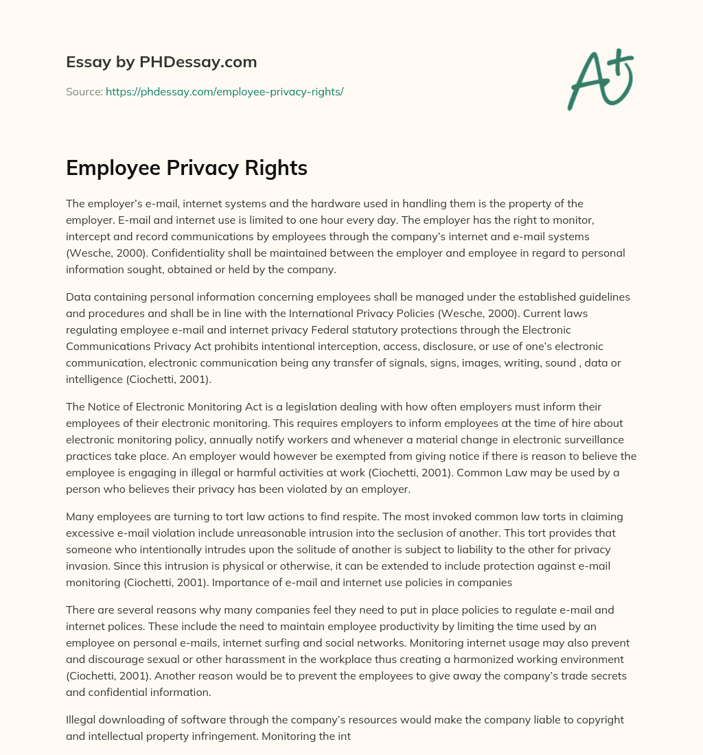 Employee Privacy Rights essay