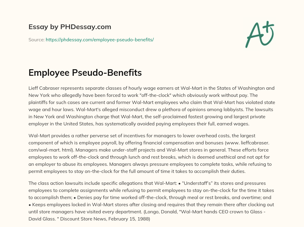 Employee Pseudo-Benefits essay