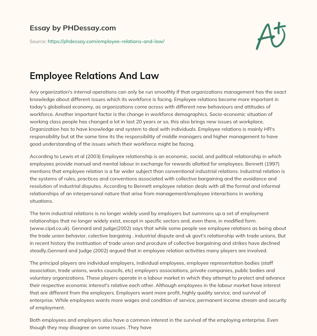Employee Relations And Law essay