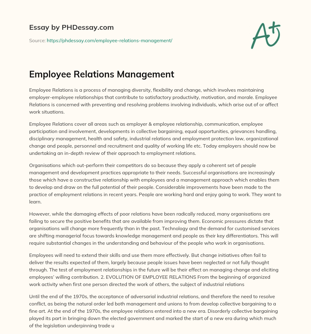 Employee Relations Management essay
