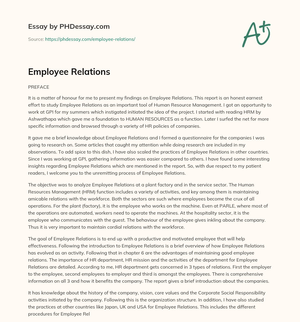 Employee Relations essay