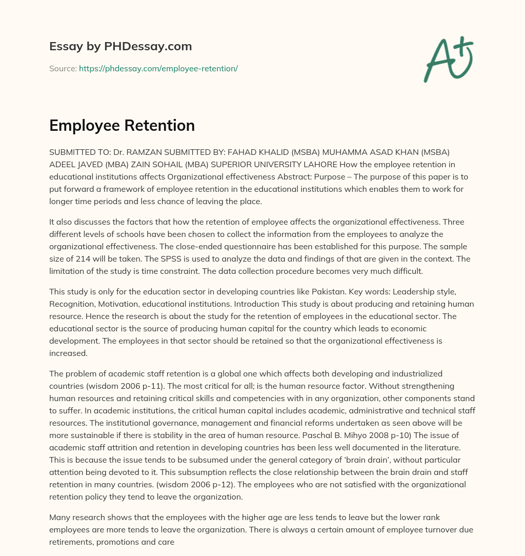 Employee Retention essay