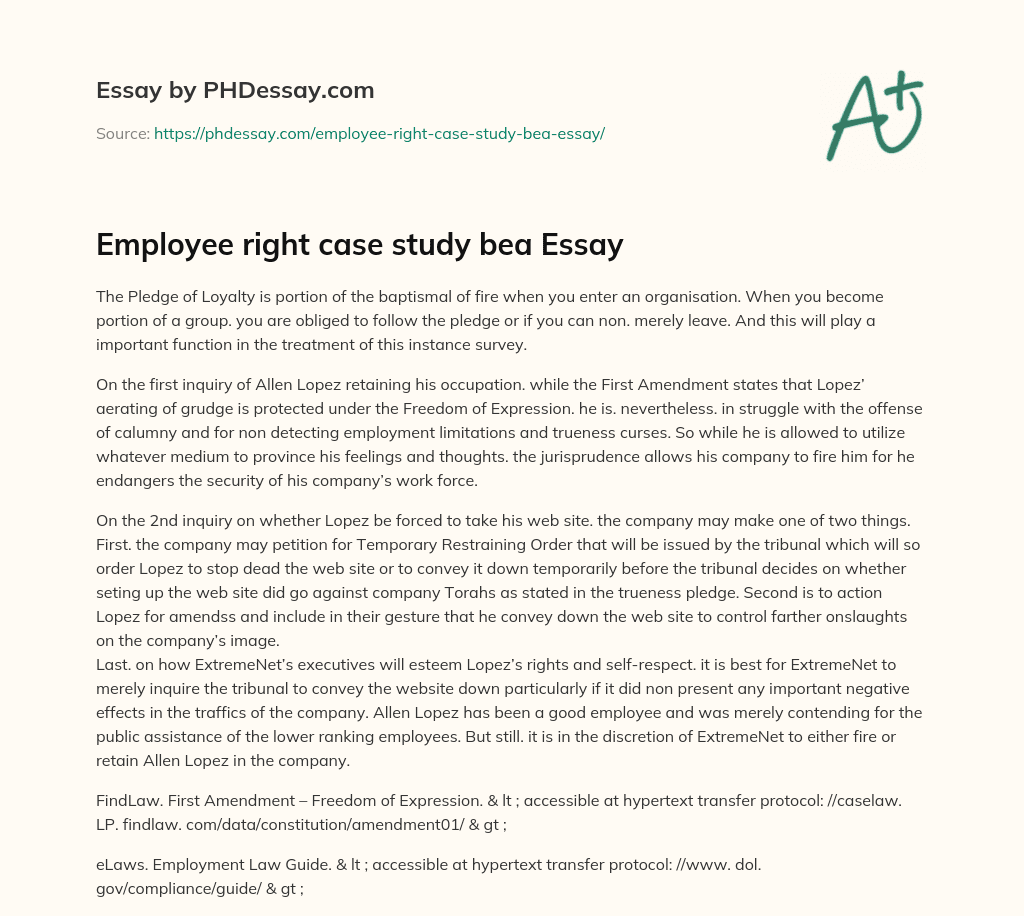 Employee right case study bea Essay essay
