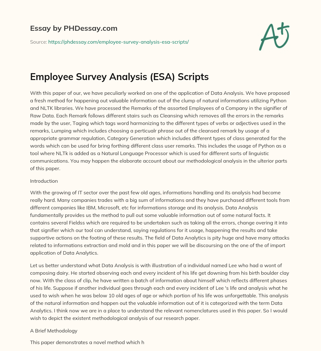 Employee Survey Analysis (ESA) Scripts essay