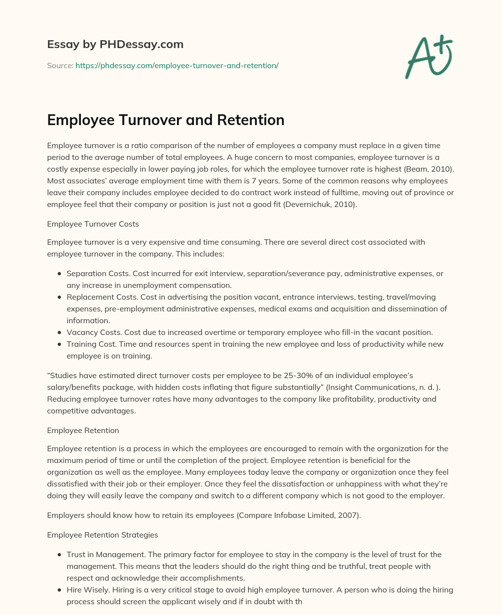 Employee Turnover and Retention essay