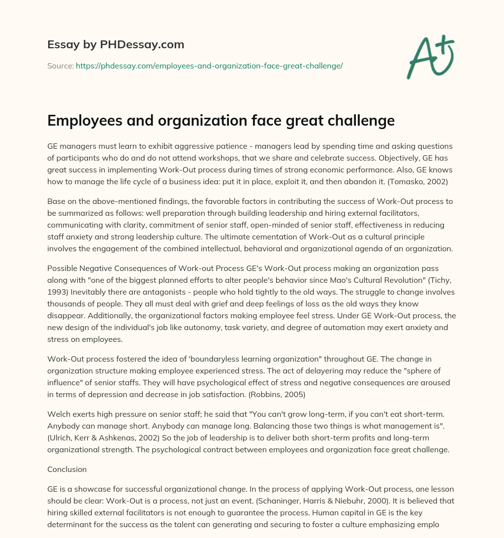 Employees and organization face great challenge essay