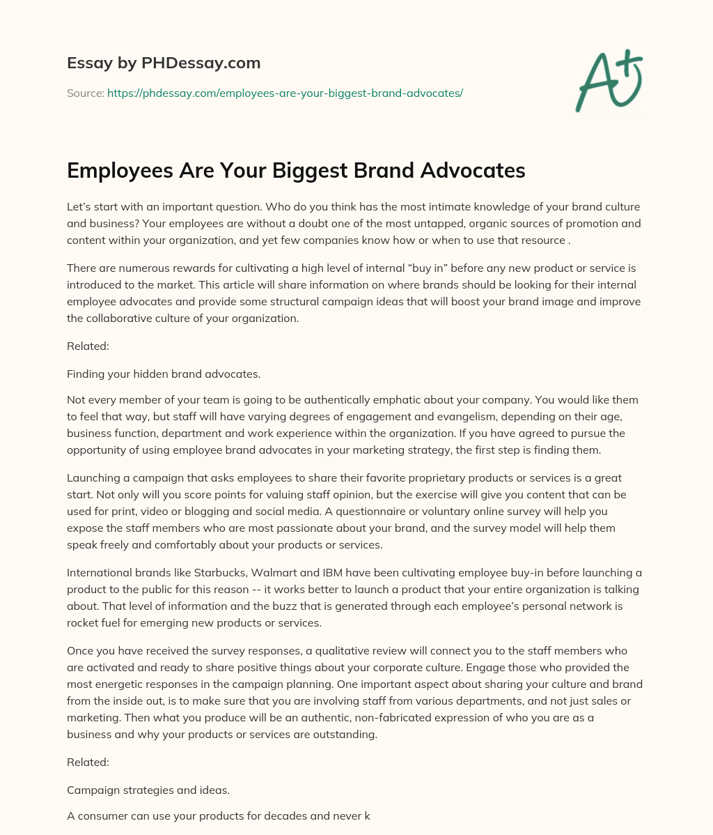 Employees Are Your Biggest Brand Advocates essay