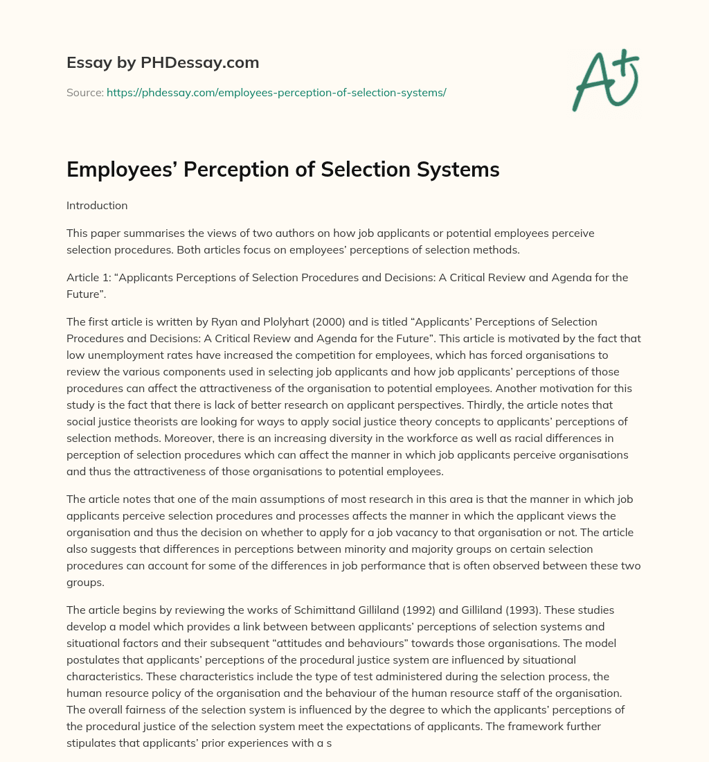 Employees’ Perception of Selection Systems essay