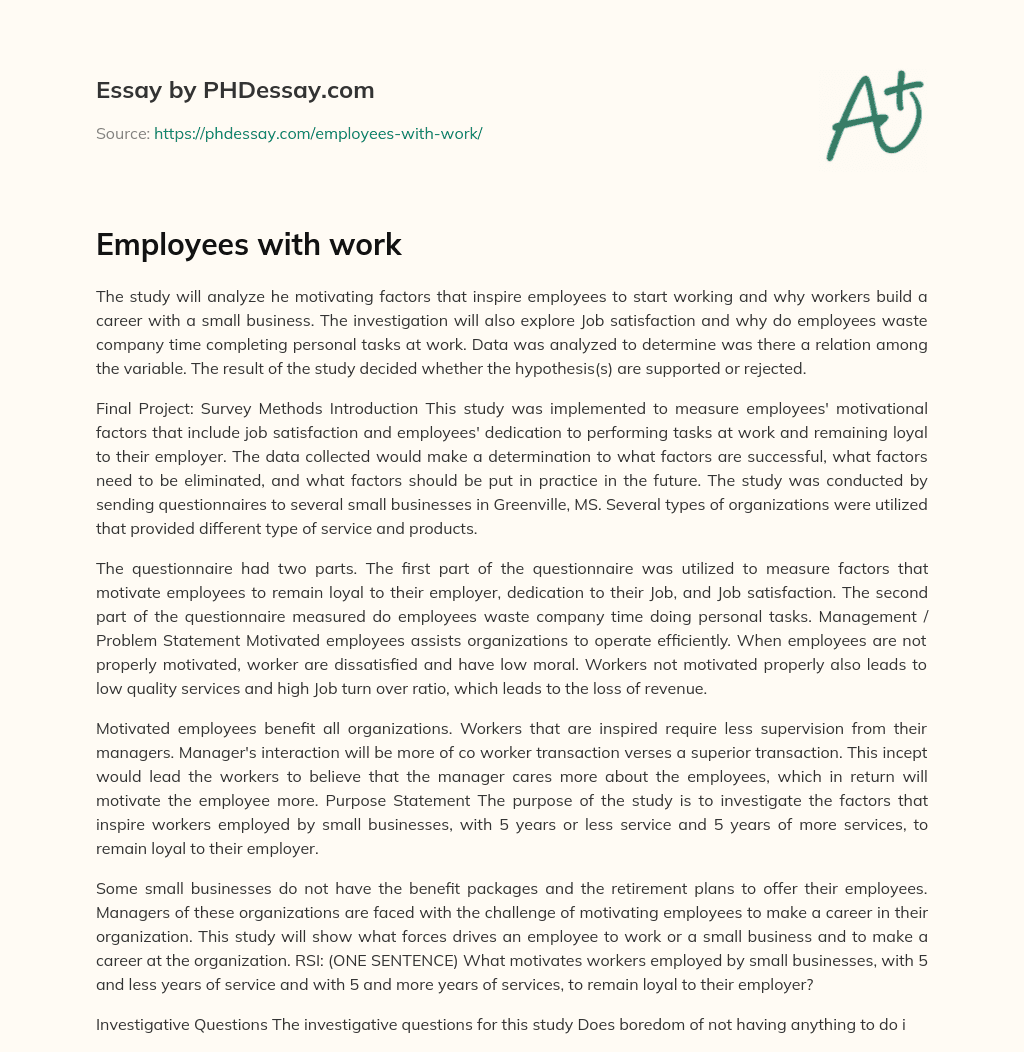 Employees with  work essay