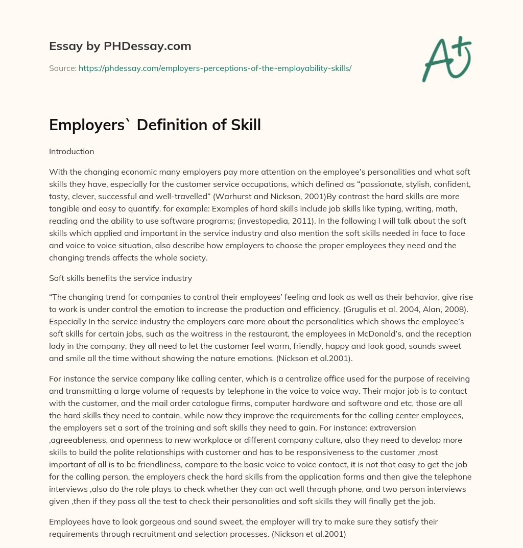 Employers` Definition of Skill essay