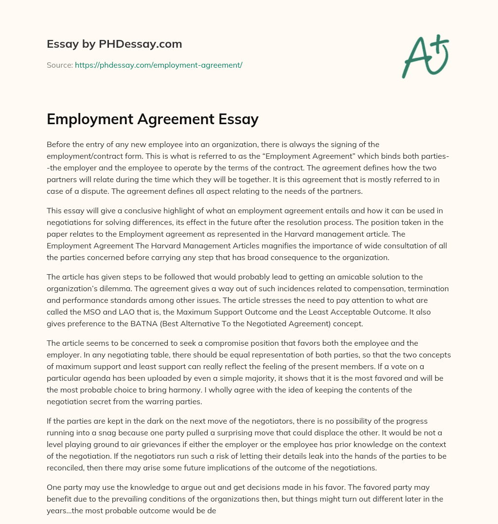 Employment Agreement Essay essay