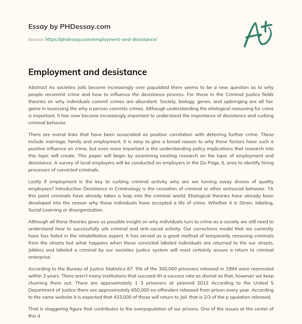 Employment and desistance essay