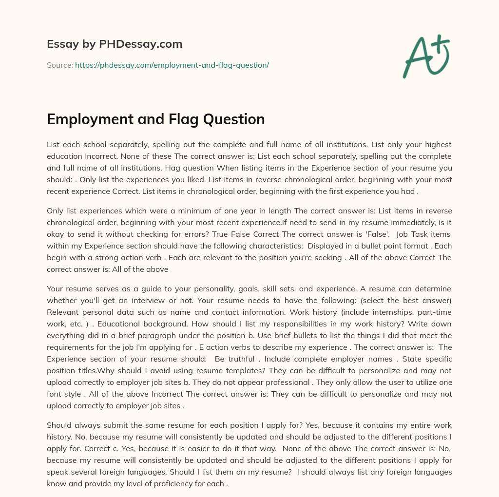Employment and Flag Question essay