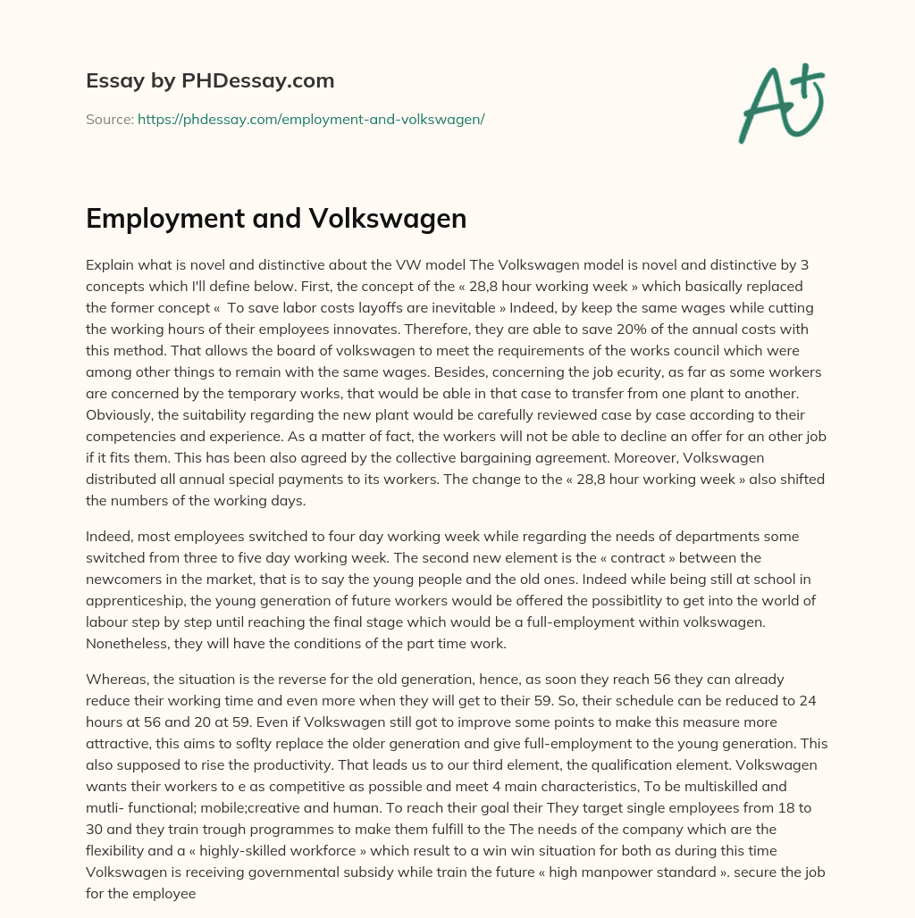 Employment and Volkswagen essay