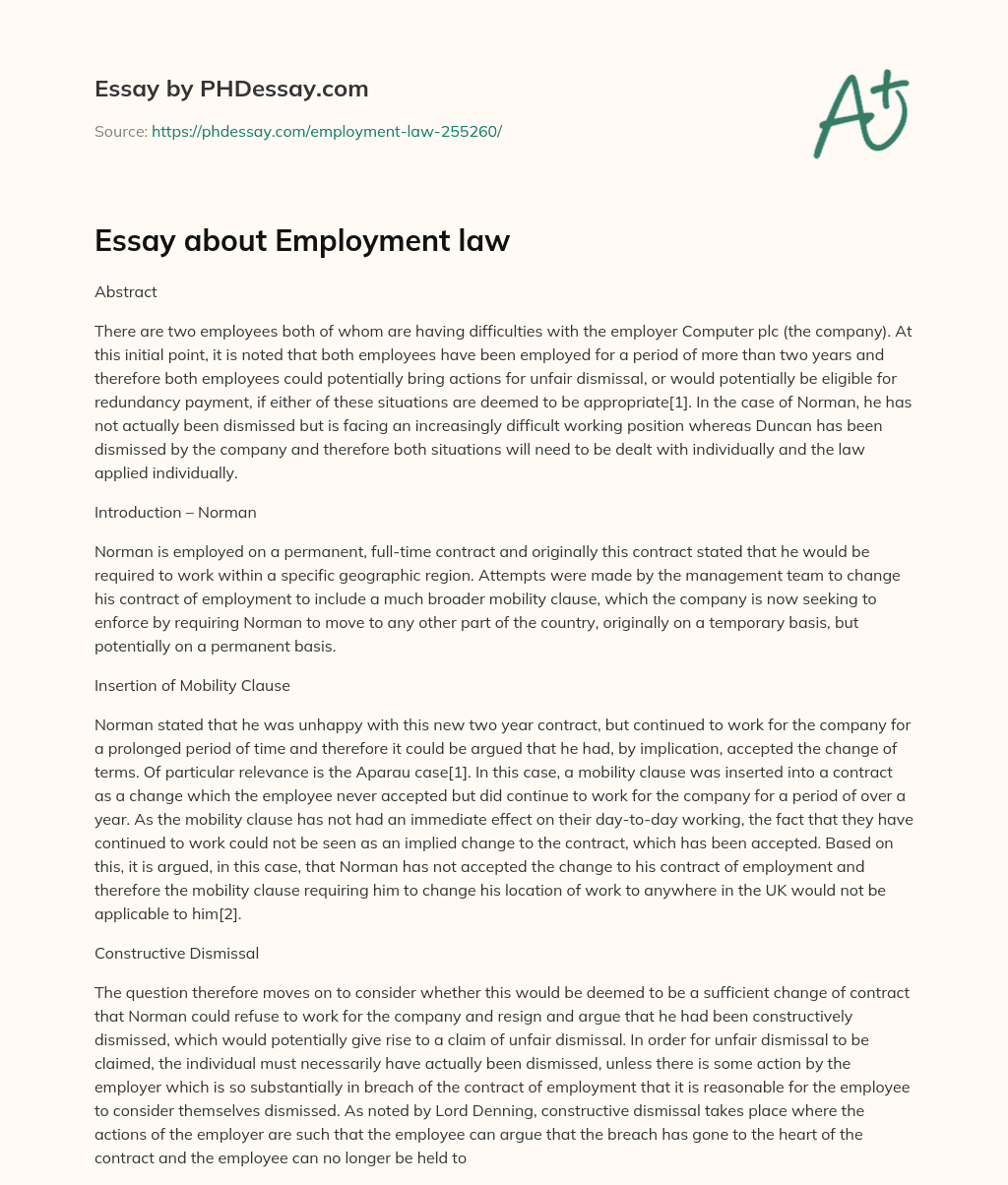 Essay about Employment law essay
