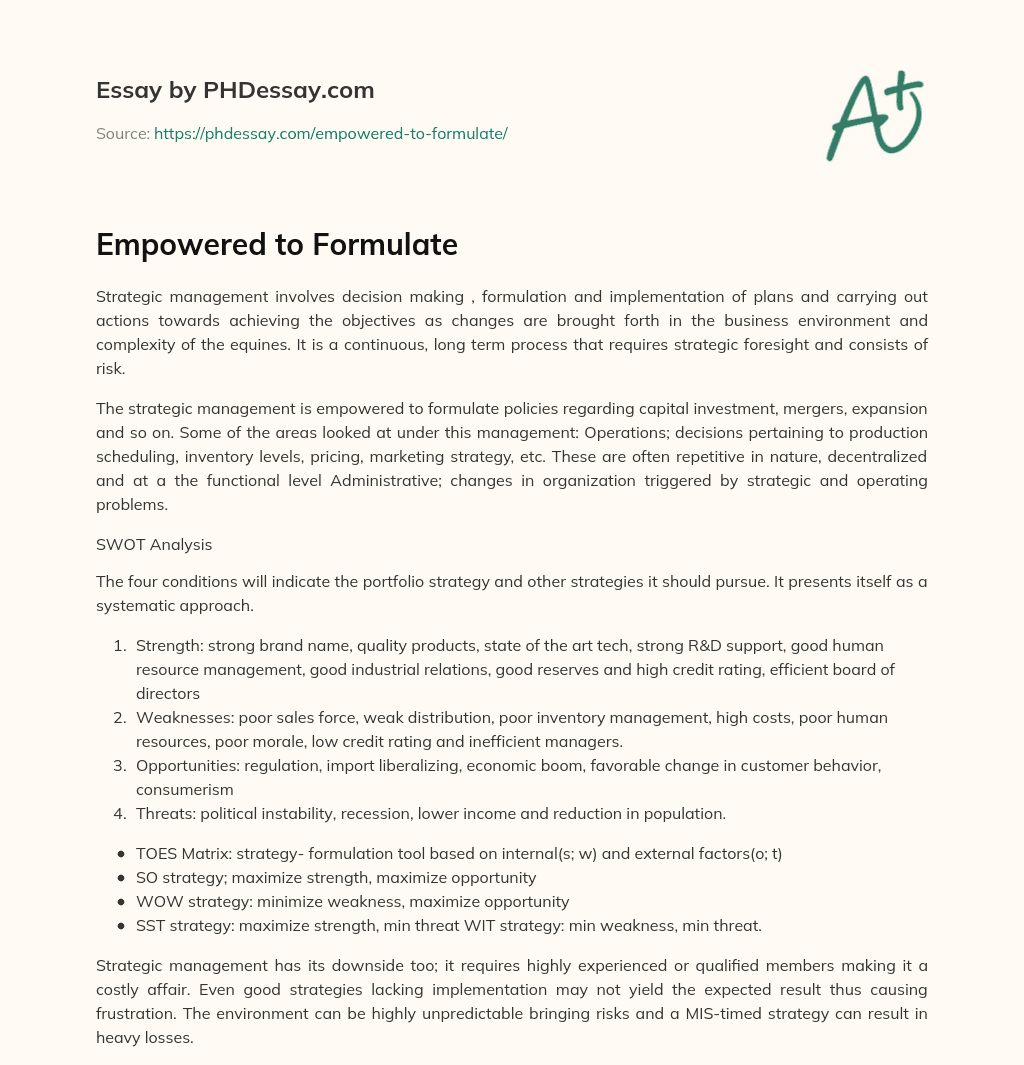 Empowered to Formulate essay