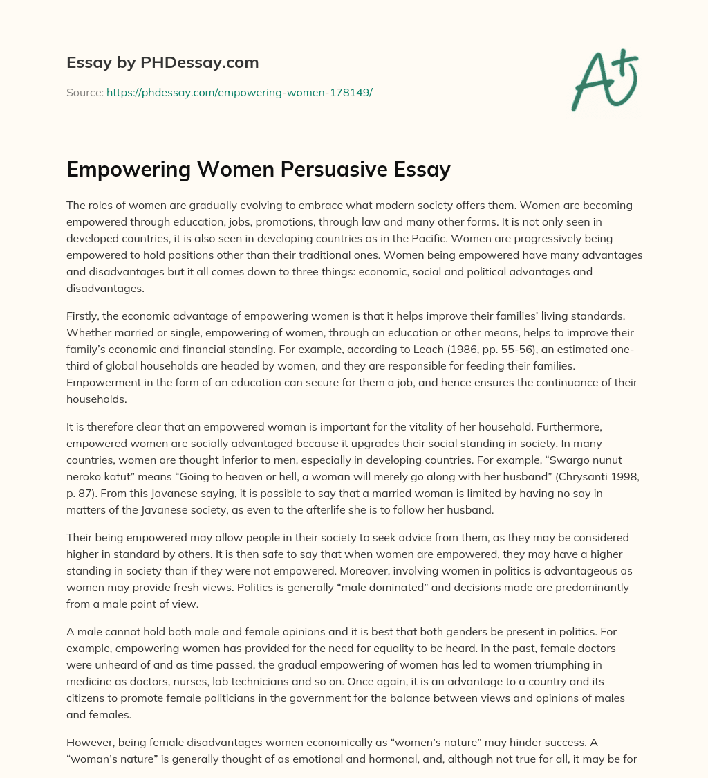 Empowering Women Persuasive Essay essay