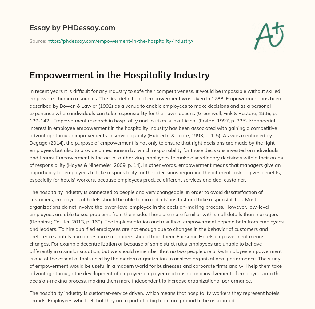 Empowerment in the Hospitality Industry essay