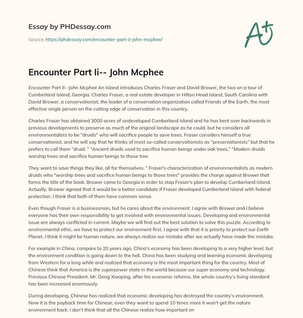 Encounter Part Ii– John Mcphee essay