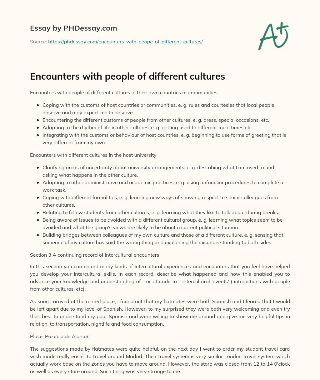Encounters with people of different cultures essay