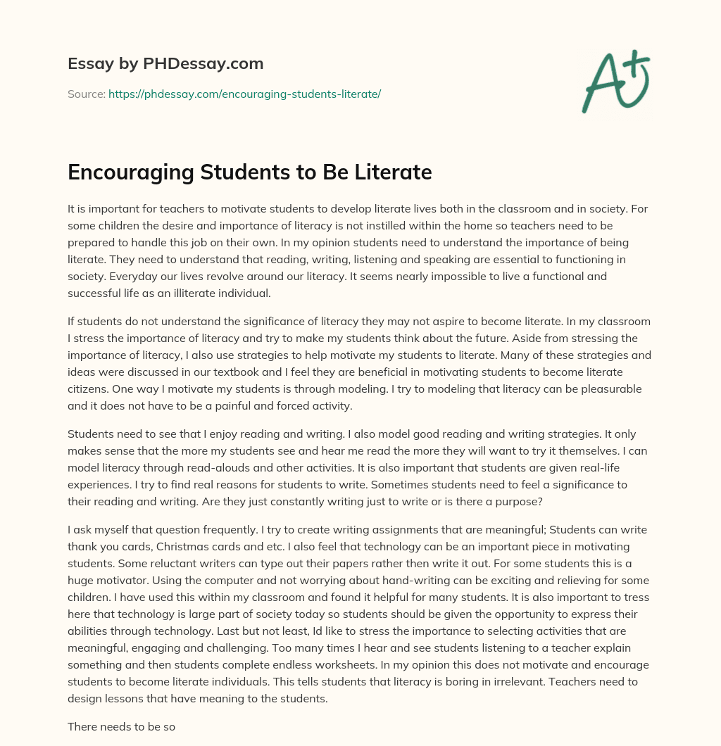 Encouraging Students to Be Literate essay