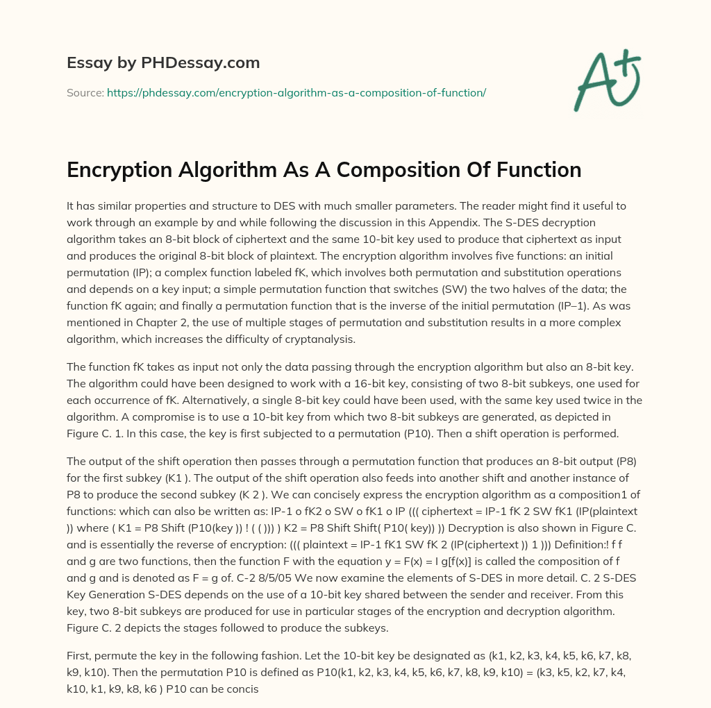 Encryption Algorithm As A Composition Of Function essay