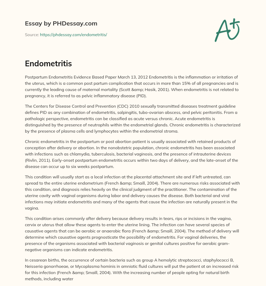 Postpartum Endometritis: A Common and Dangerous Complication essay