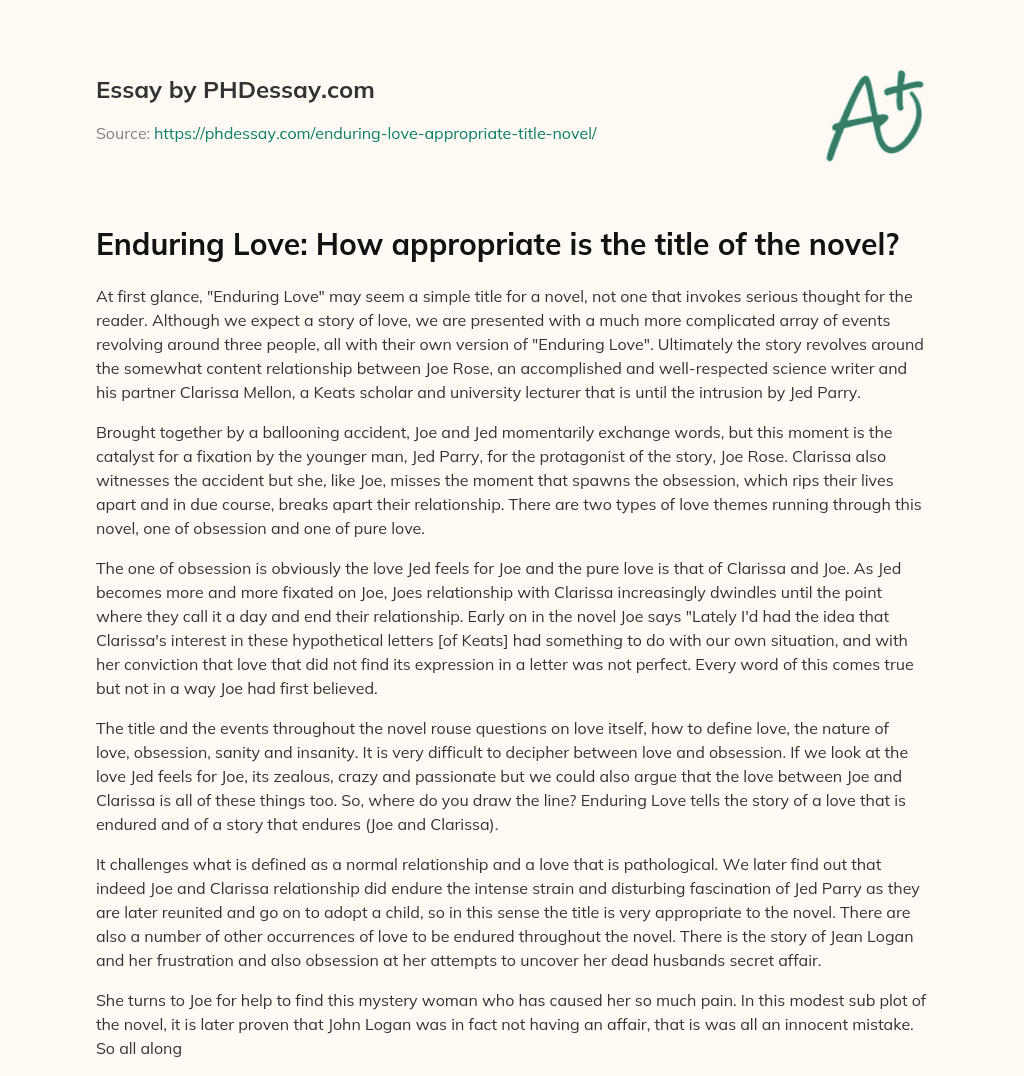 Enduring Love: How appropriate is the title of the novel? essay