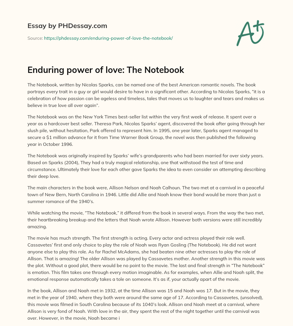Enduring power of love: The Notebook essay
