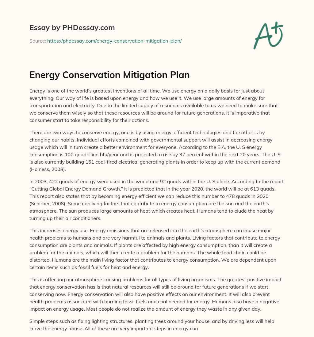 Energy Conservation Mitigation Plan essay