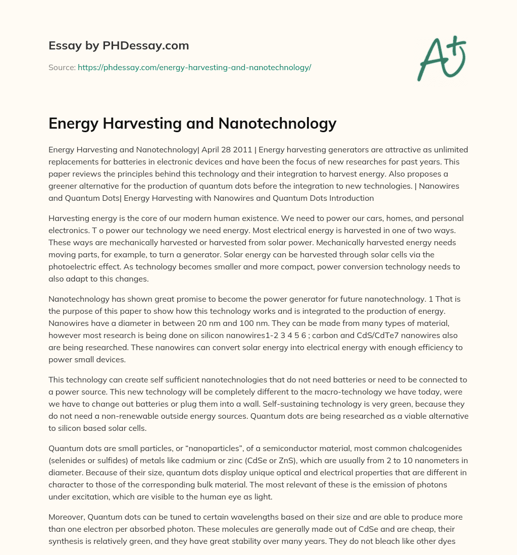 Energy Harvesting and Nanotechnology essay