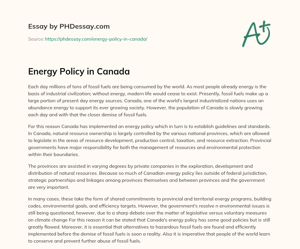 Energy Policy in Canada essay