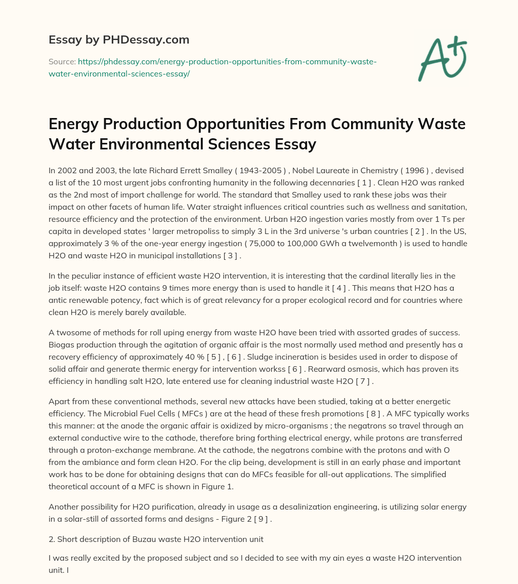 Energy Production Opportunities From Community Waste Water Environmental Sciences Essay essay