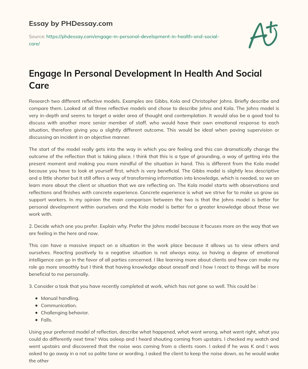 Engage In Personal Development In Health And Social Care essay
