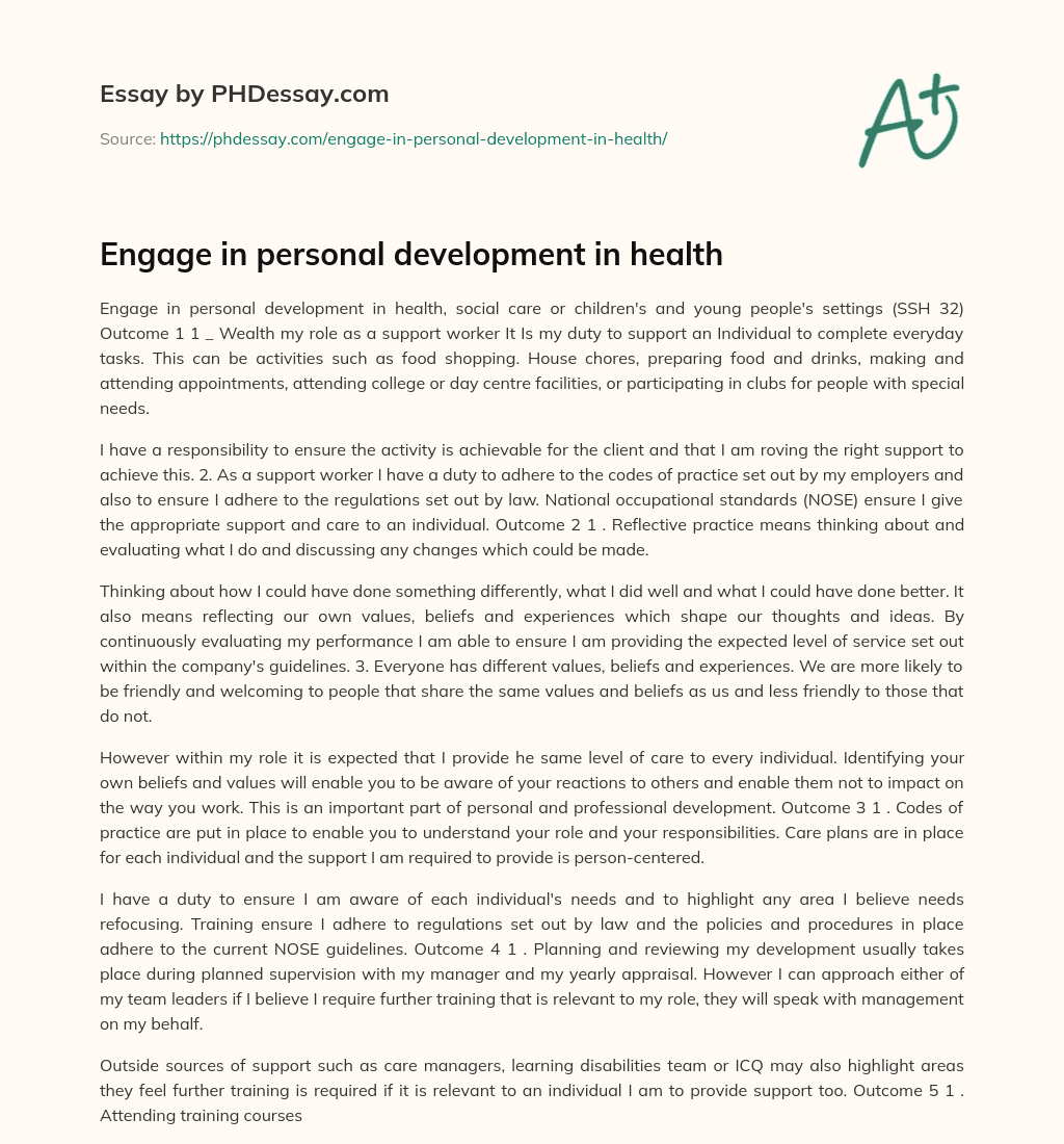 Engage in personal development in health essay