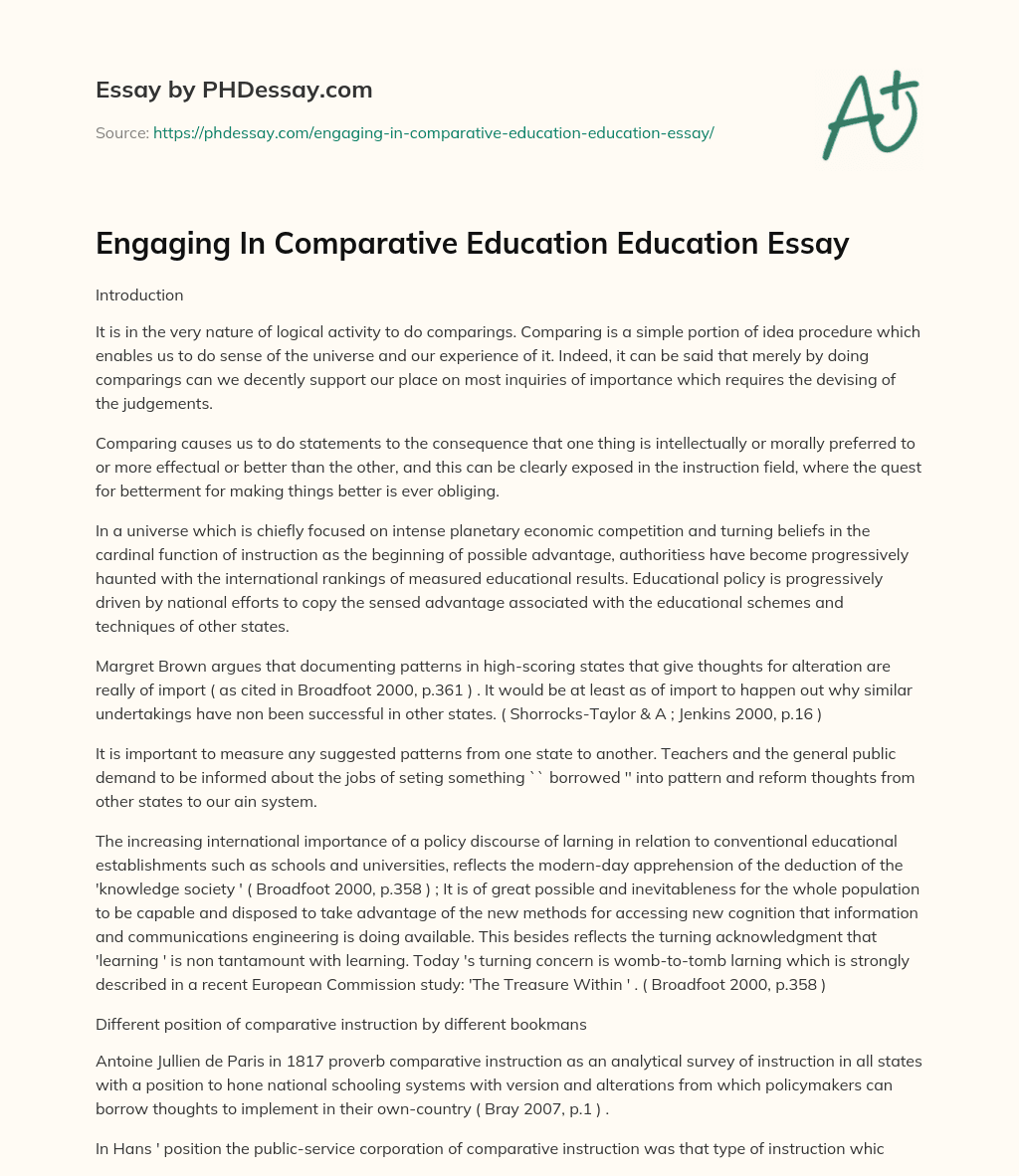 Engaging In Comparative Education Education Essay essay