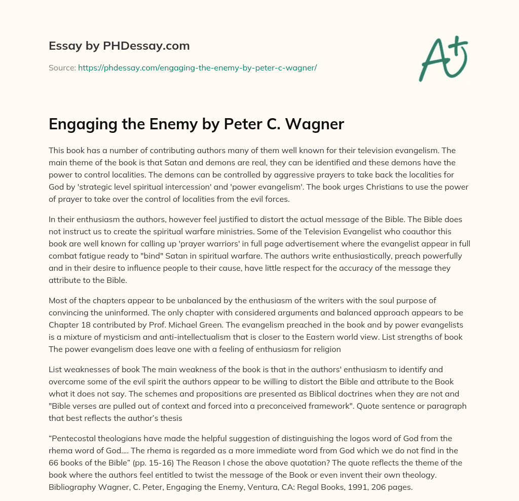 Engaging the Enemy by Peter C. Wagner essay