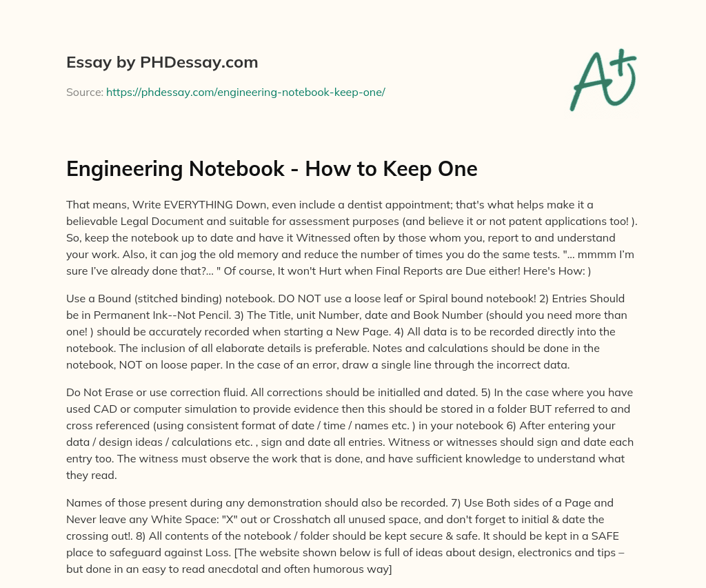 Engineering Notebook – How to Keep One essay
