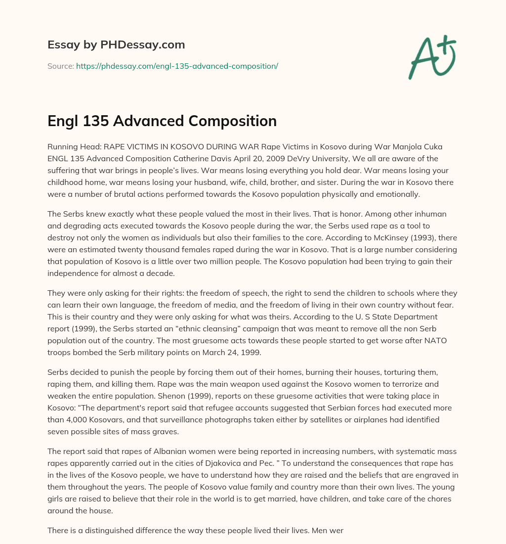 Engl 135 Advanced Composition essay